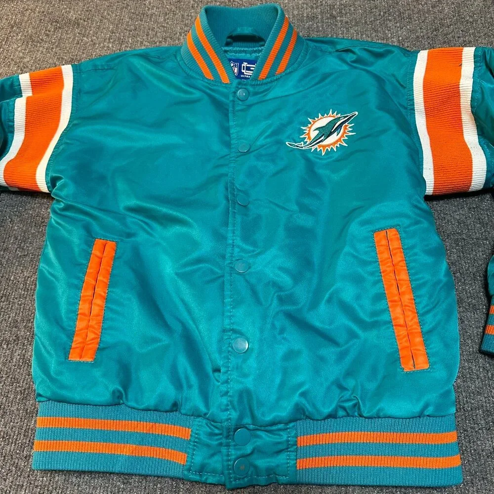 Miami Dolphins NFL Football Youth 10-12 Jacket Longsleeve Snap Aqua Orange